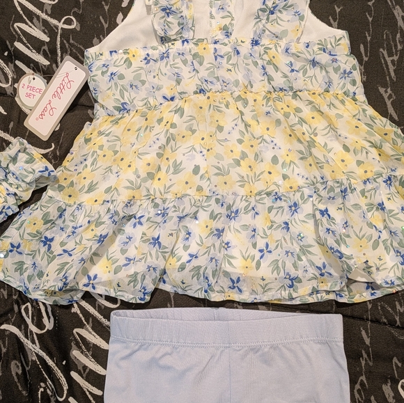 Little Lass Floral Two-Piece Set Dress/Scrunchie with L/Blue Shorts 3T - Picture 3 of 8